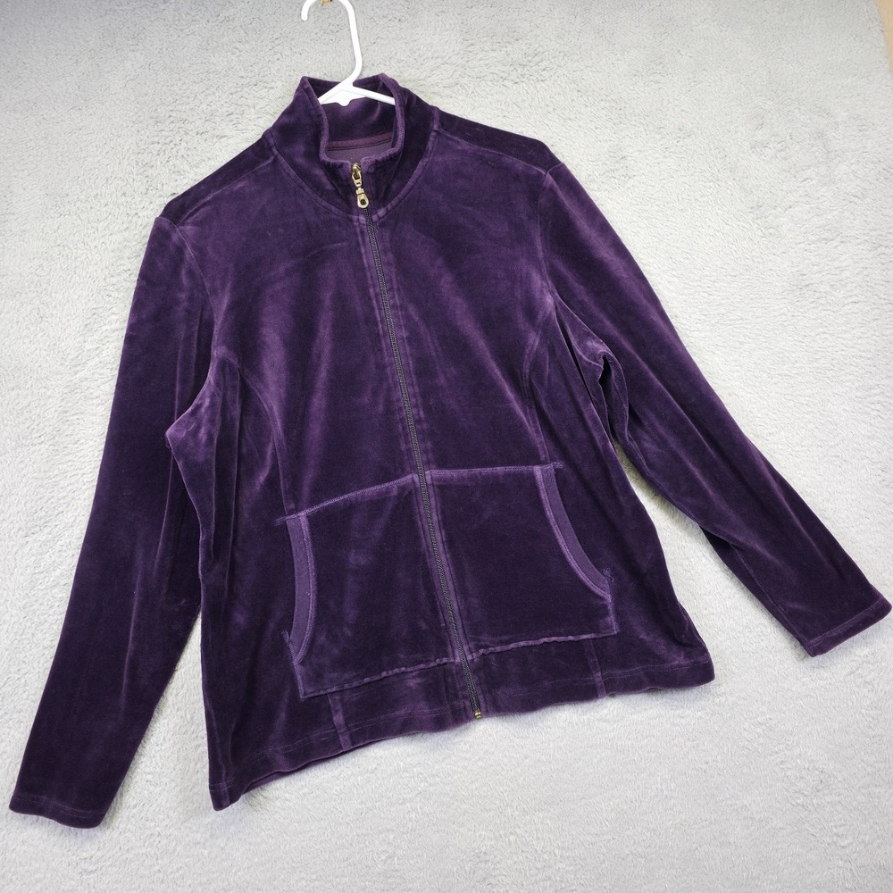 Hanes Jacket Womens XL Purple Mock Neck Velour Y2K Lounge Soft Comfort Vevlet‎